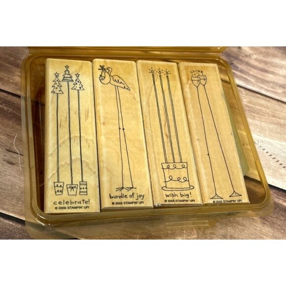 2005 STAMPIN' UP! ALONG THE SAME LINES Wood Mounted Rubber Stamp set of 4 - Picture 1 of 8